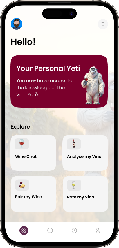Vino Yeti App - Main Screen